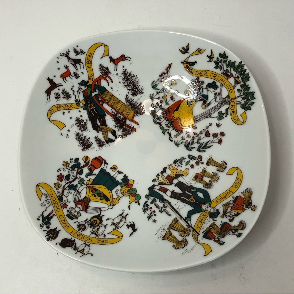 Folk Art German Ceramic Four Seasons Serving Dish